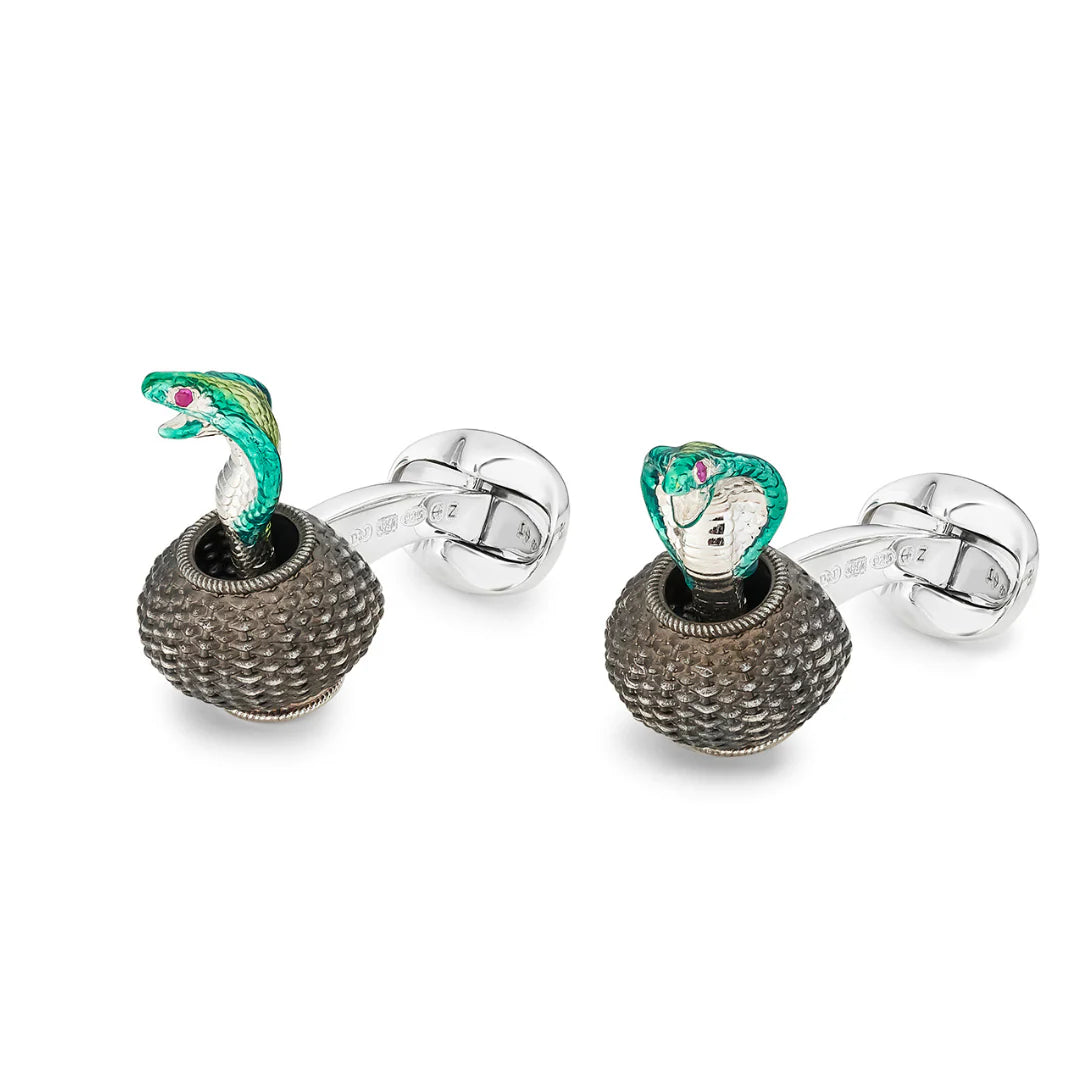 Sterling Silver Moving Cobra Cufflinks