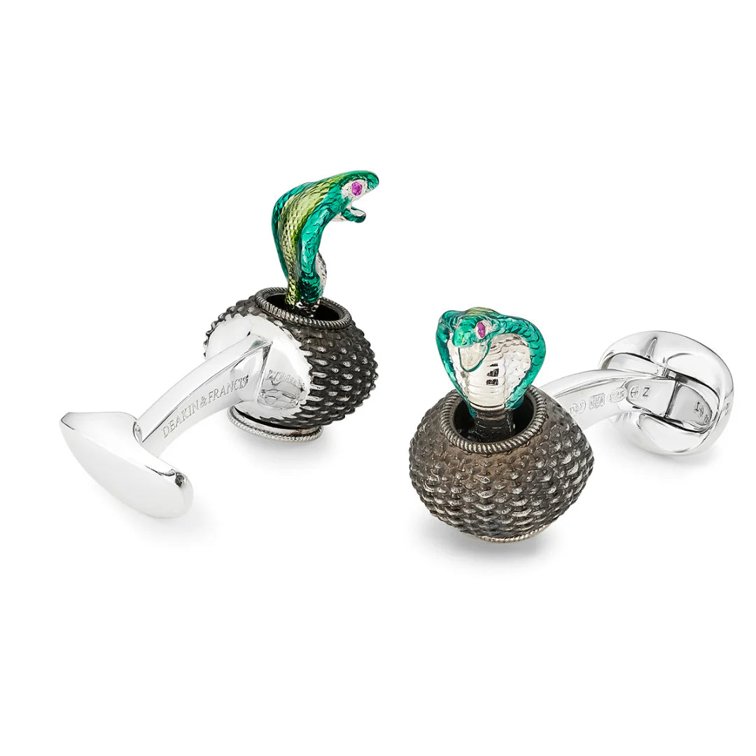 Sterling Silver Moving Cobra Cufflinks