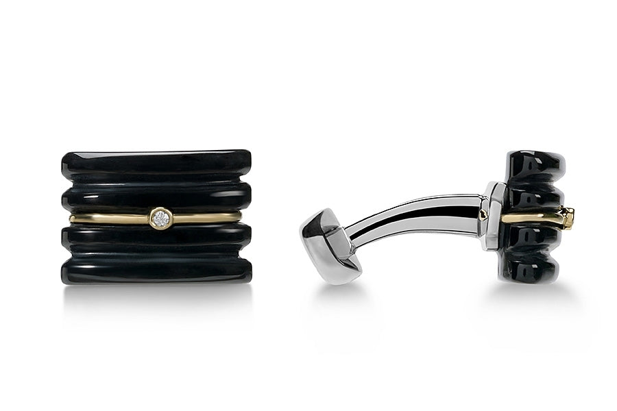 Black Onyx Striped Rectangle with diamonds cufflinks