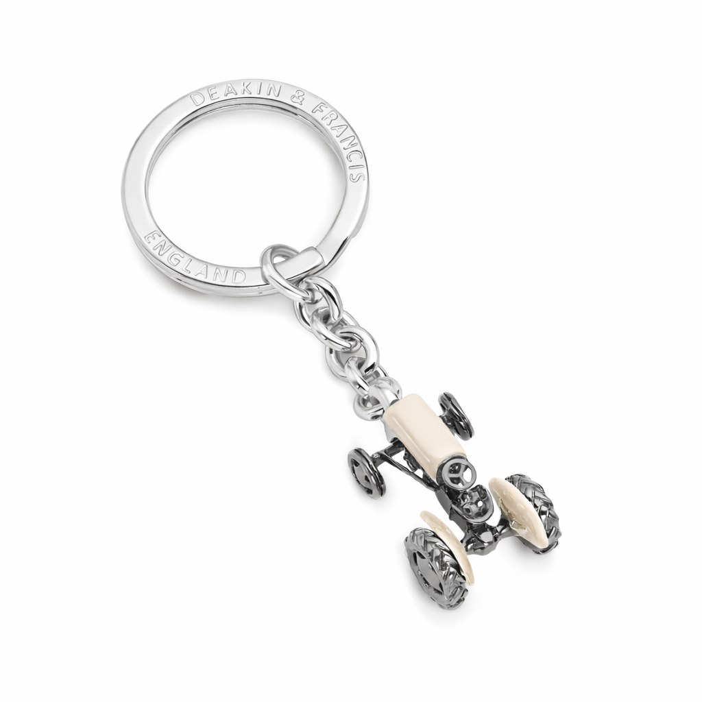 Satin Tractor Keyring in Sterling Silver