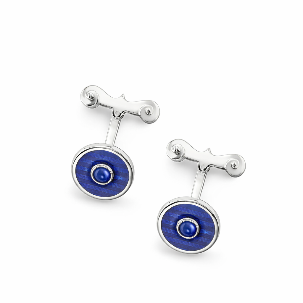 Round blue enamel with turqoise Stone