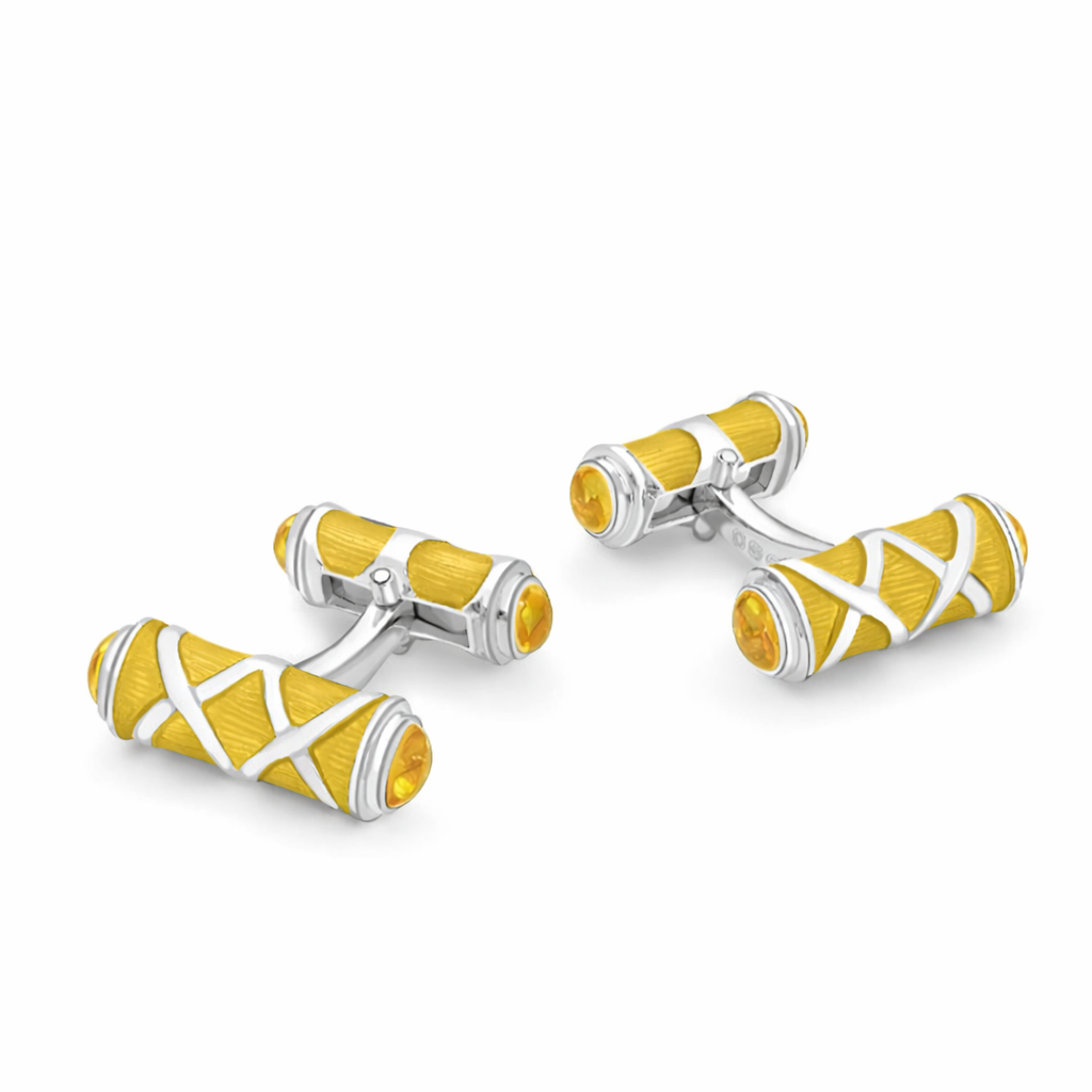 Sterling Silver Yellow Cross Hatch Design Cufflinks with Citrine