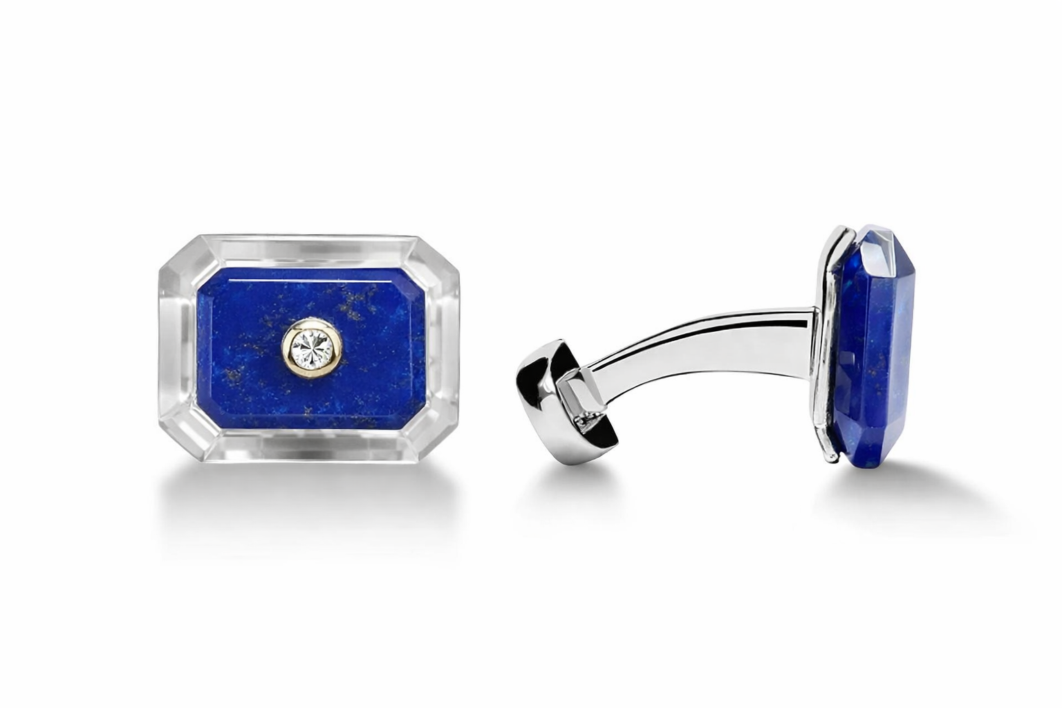 Octagon rock crystal with lapis lazuli & diamond