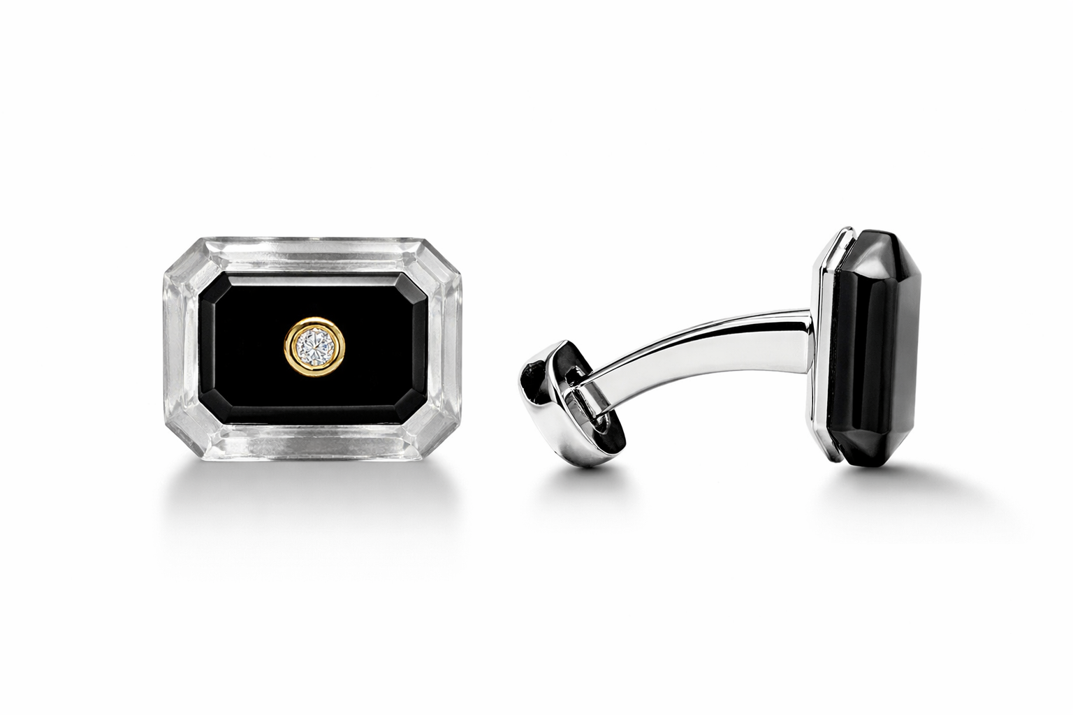 Octagon rock crystal with black onyx & diamond