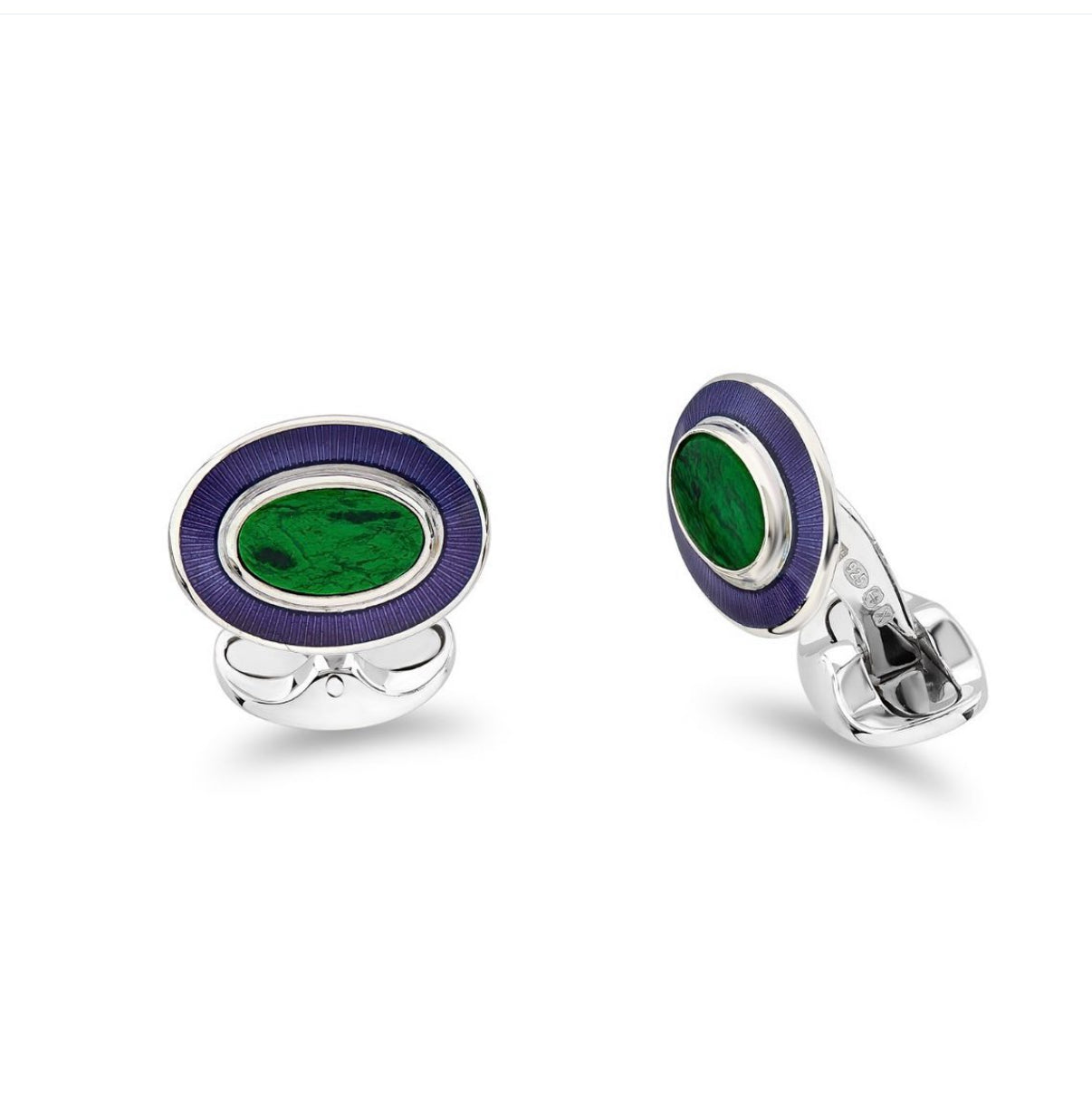 Oval Jade cufflinks with Enamel Boarder