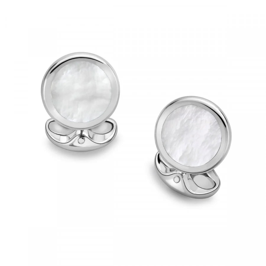 Sterling Silver Round Cufflinks with Mother-of-Pearl