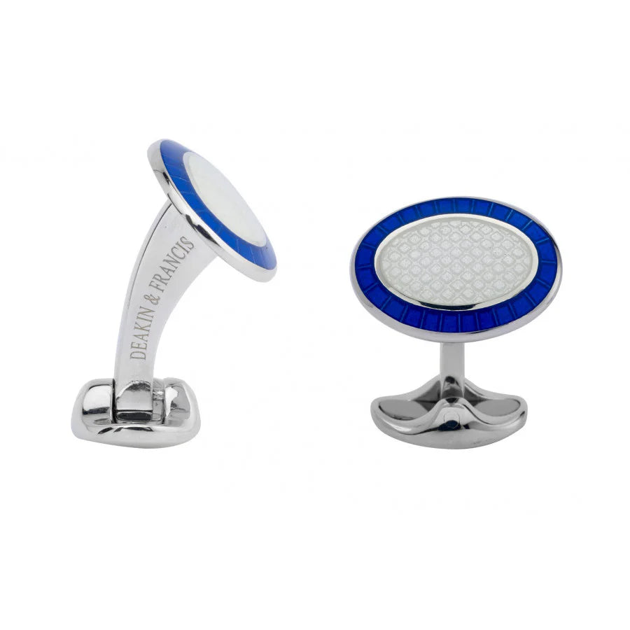 Sterling Silver Royal Blue & Clear Enamel Cufflinks