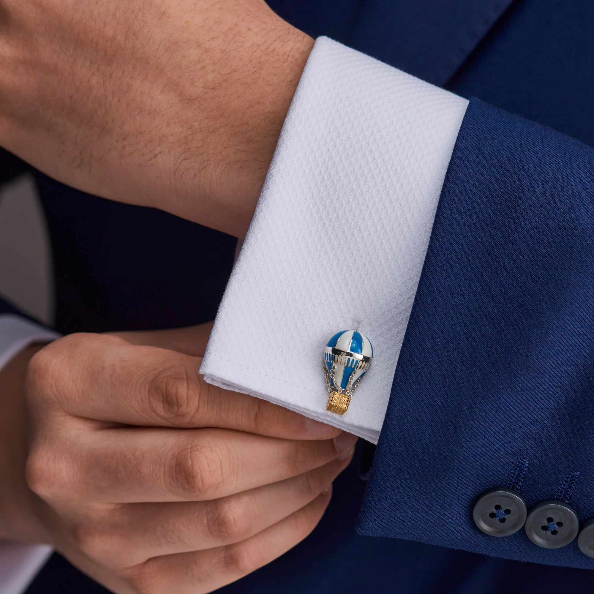 Sterling Silver Blue & White Enamel Air Balloon Cufflinks