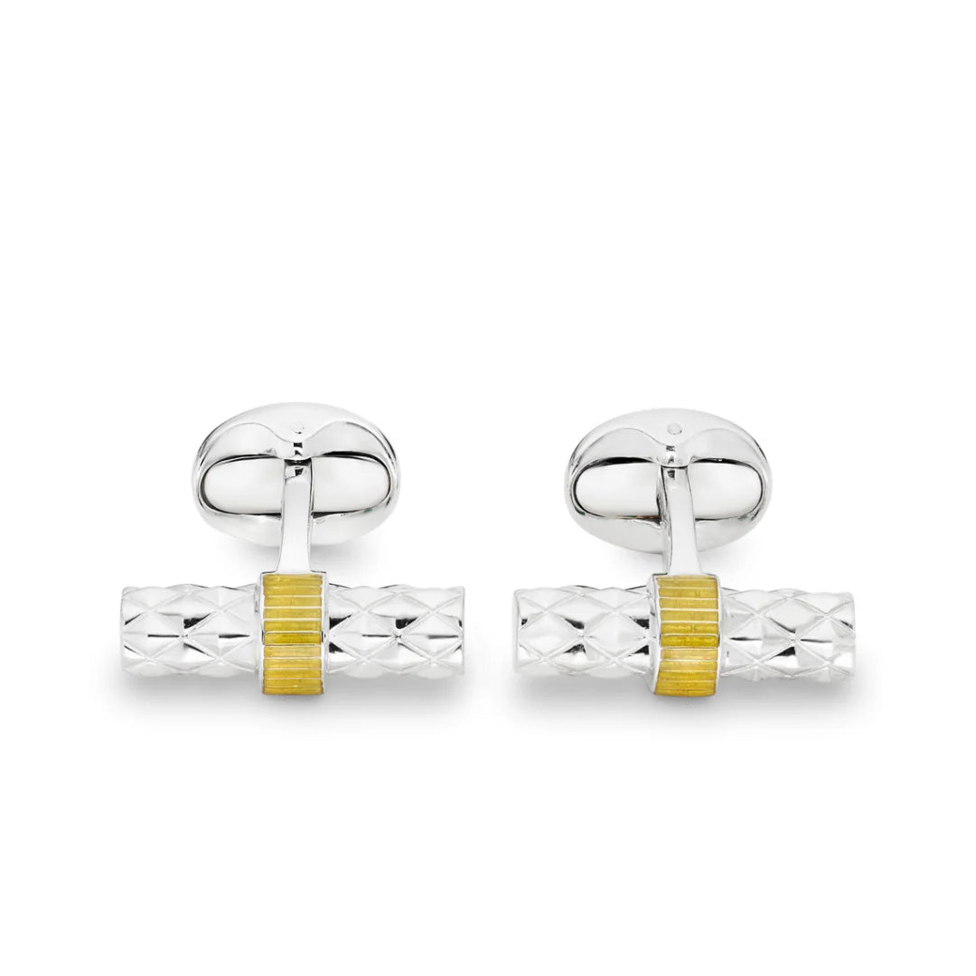Sterling Silver Bar Cufflinks with Yellow Enamel Centre