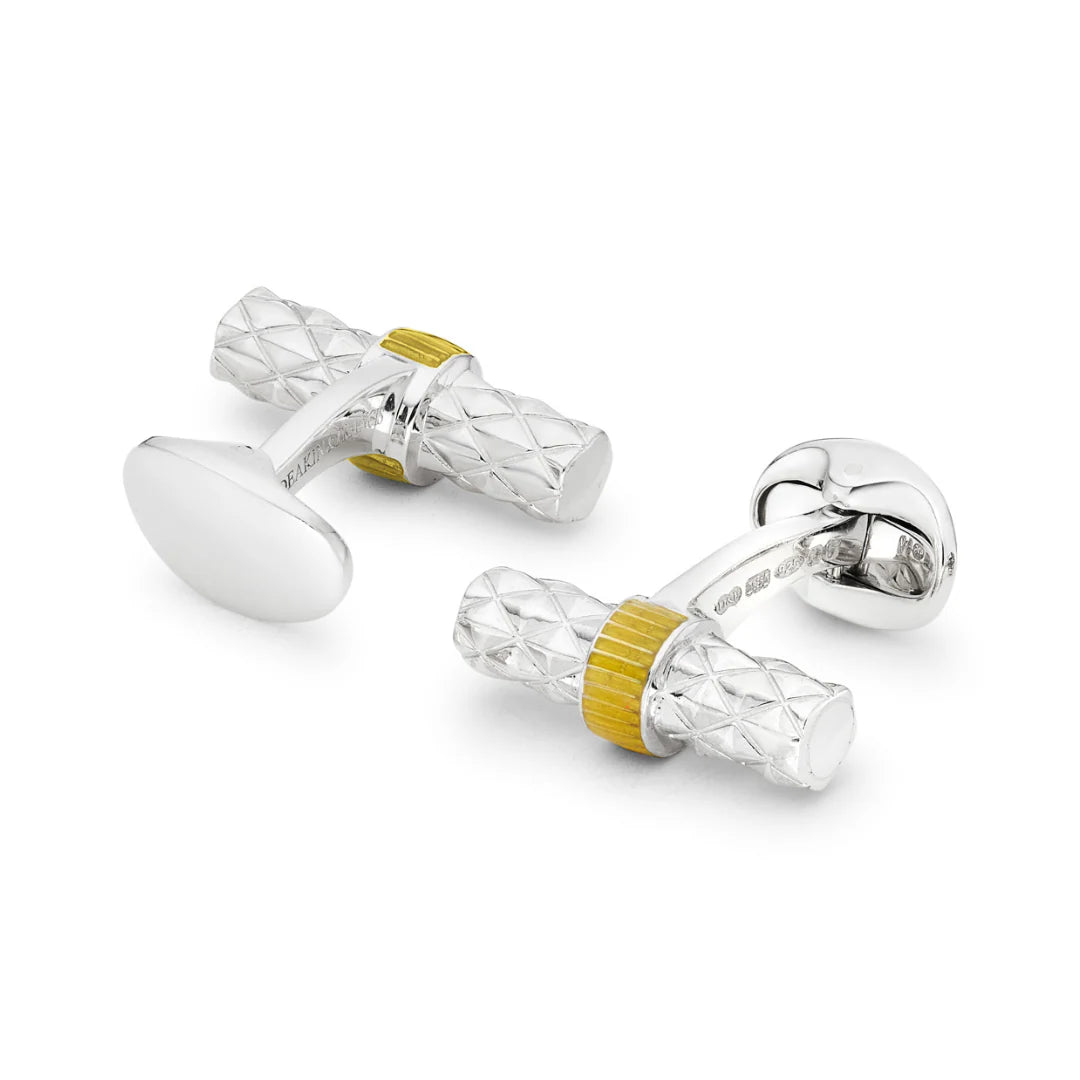 Sterling Silver Bar Cufflinks with Yellow Enamel Centre