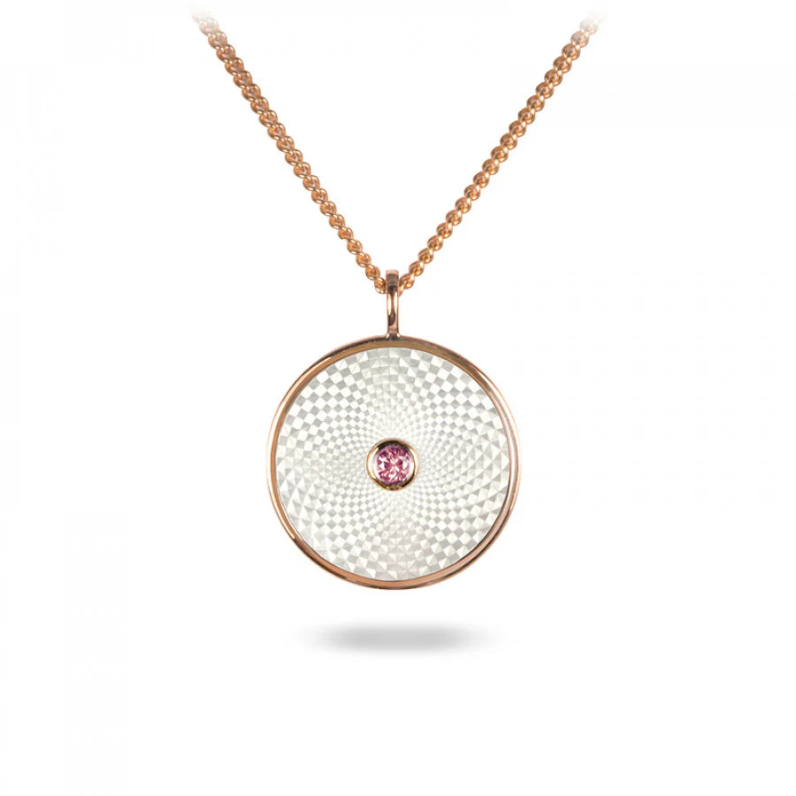 Sterling Silver Small Pendant with White Mother-of-Pearl and a Pink Sapphire Gem