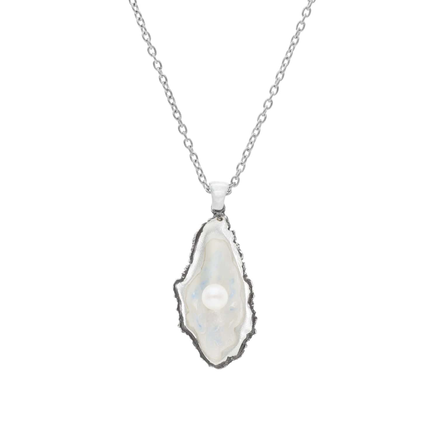 Sterling Silver Oxidised Oyster And Pearl Pendant
