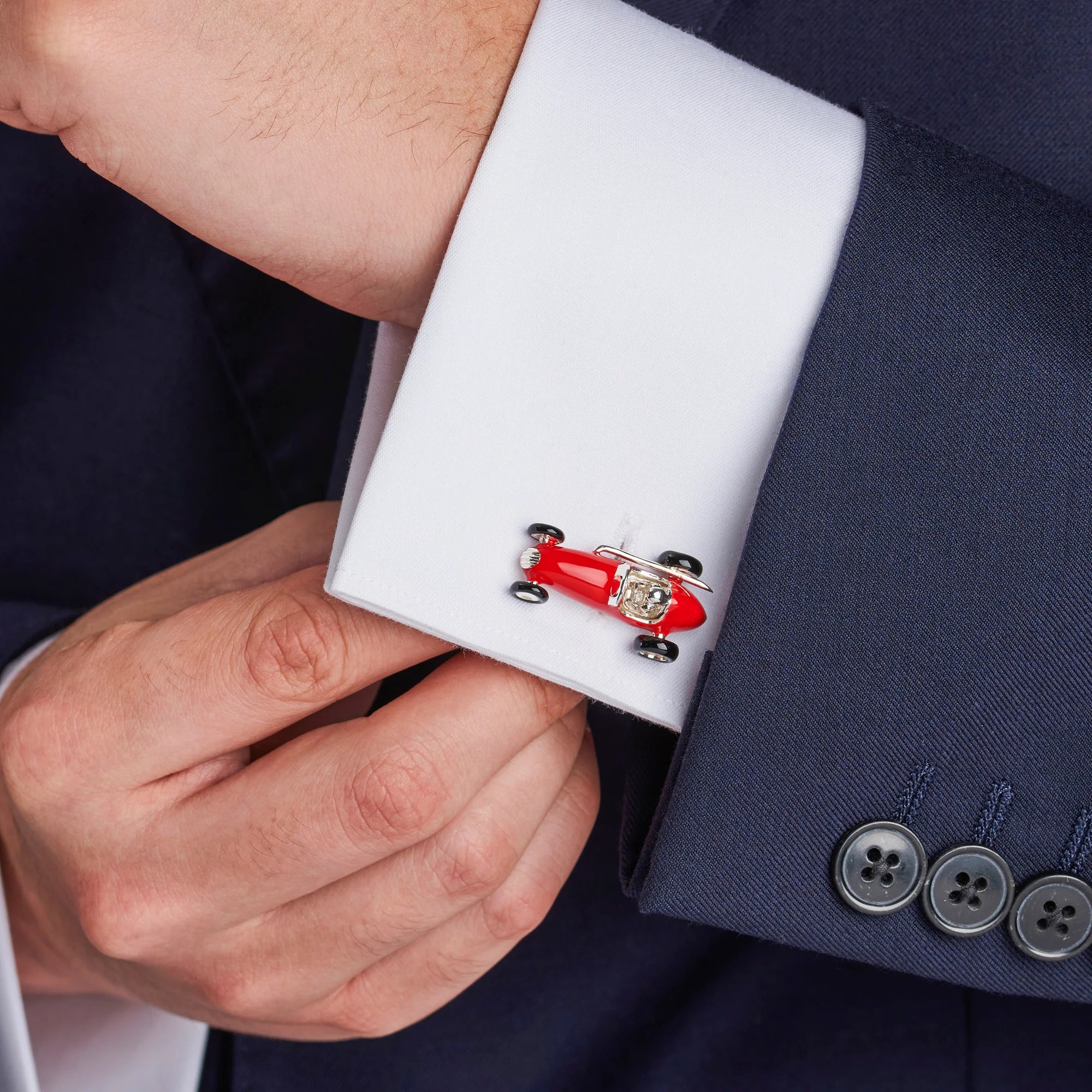 Sterling Silver Racing Car Cufflinks - Red