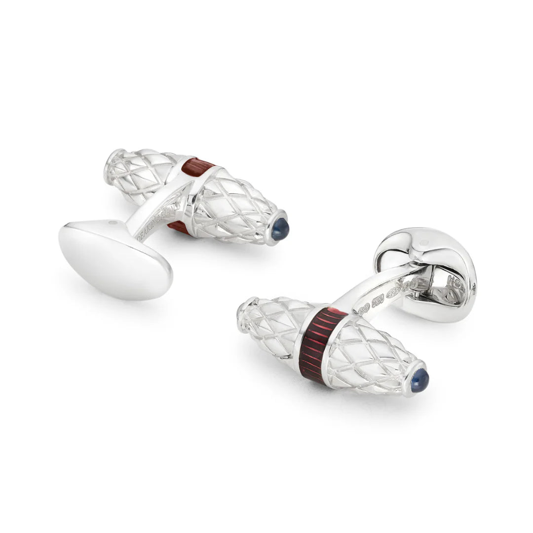 Sterling Silver Fancy Bar Cufflinks With Red Enamel Centre And Sapphire Ends