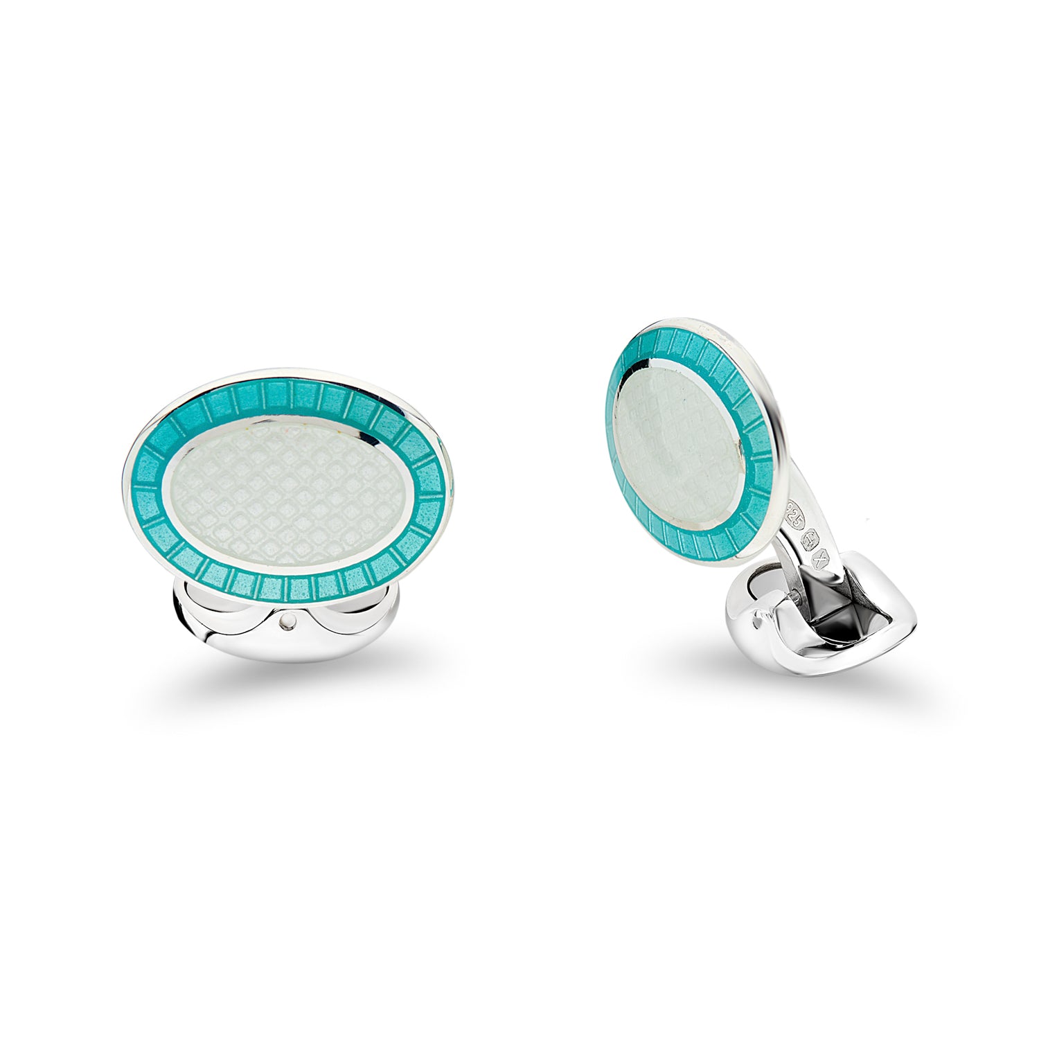 Turquoise & Clear Enamel Cufflinks in Sterling Silver