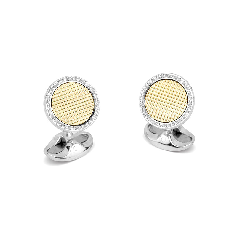 Gold Circular Cufflinks with Diamond Border