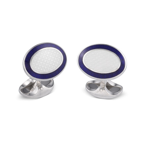Clear and Navy Blue Enamel Cufflinks in Sterling Silver