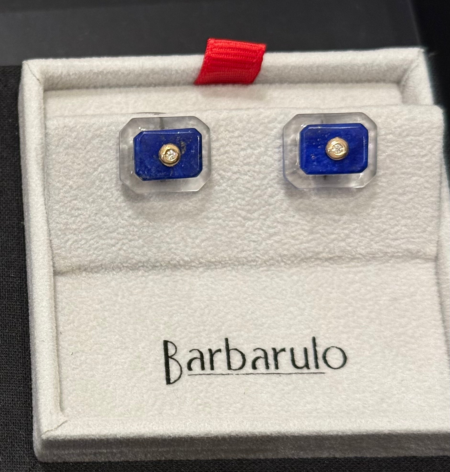 Octagon rock crystal with lapis lazuli & diamond