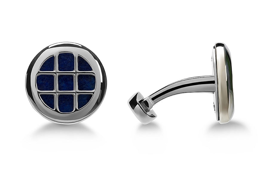 Mr-G CUFFLINKS SILVER GRID AND LAPIS LAZULI
