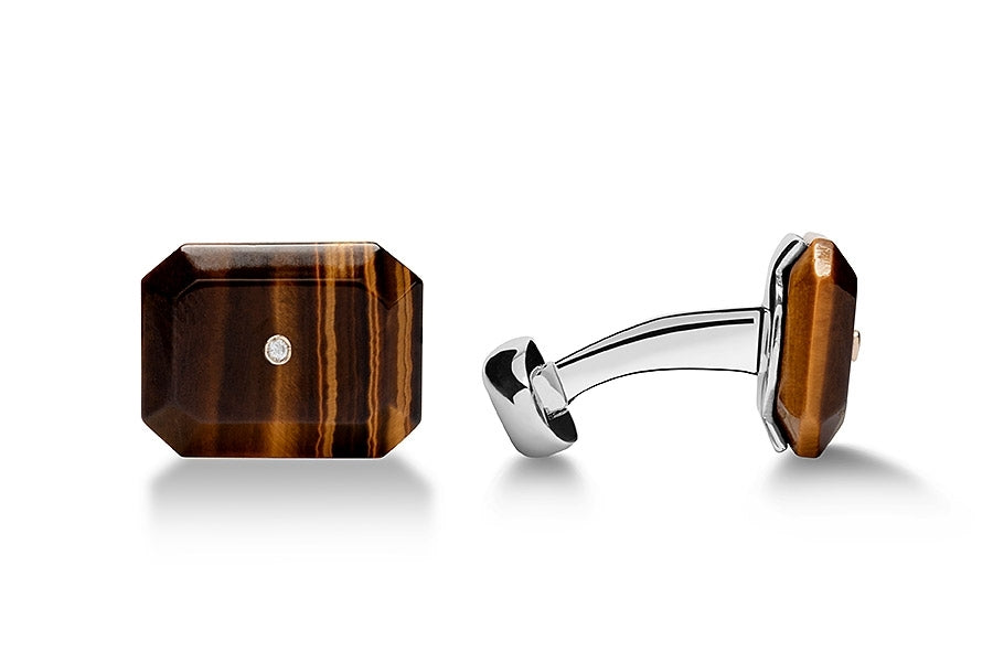 Cufflink Octagon Tiger Eye with Diamond