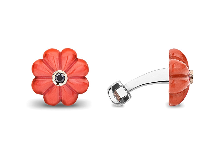 FLOWER IN CORAL SILVER WITH BLACK DIAMOND