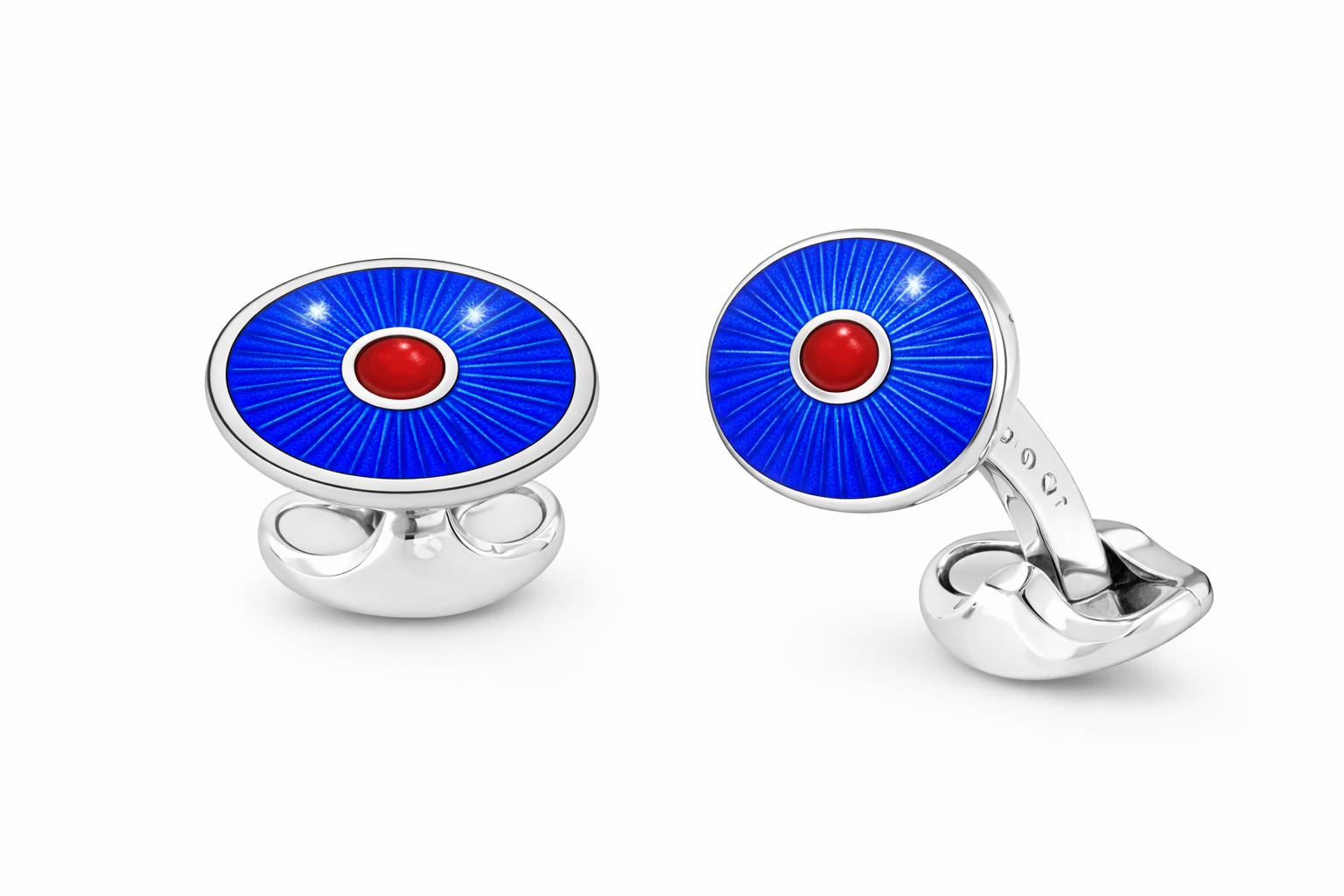 Blue Oval enamel cufflinks with red centre