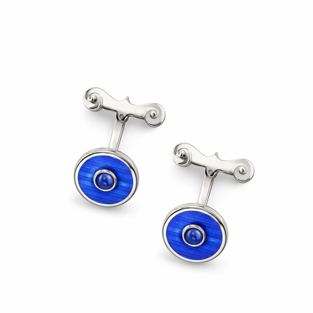 Round blue enamel with turqoise Stone