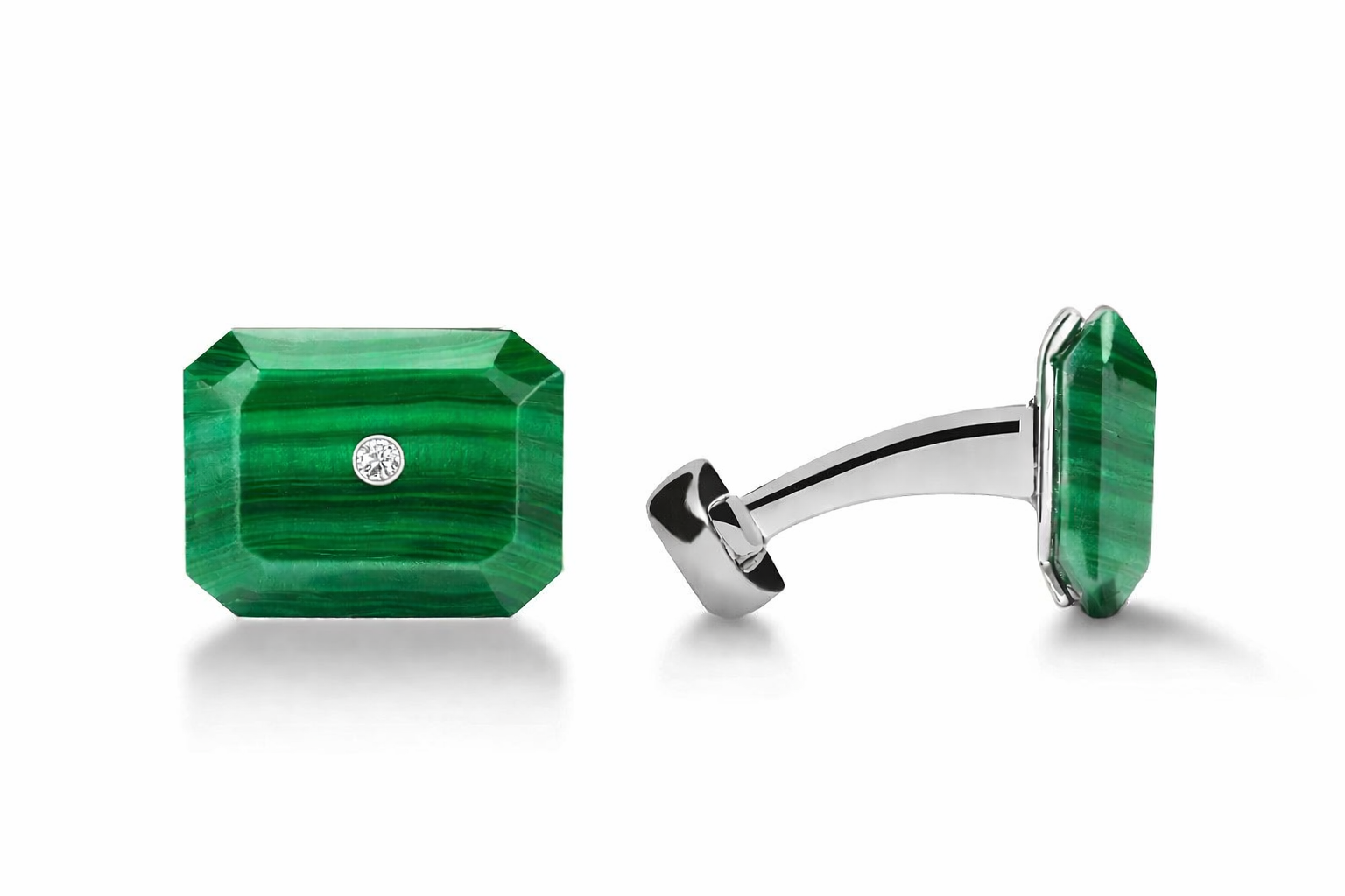 Cufflink Octagon Malachite with diamonds