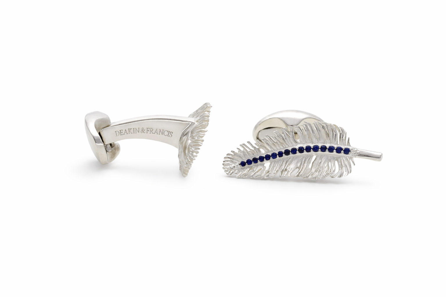 Sterling Silver Feather Cufflinks With Sapphire