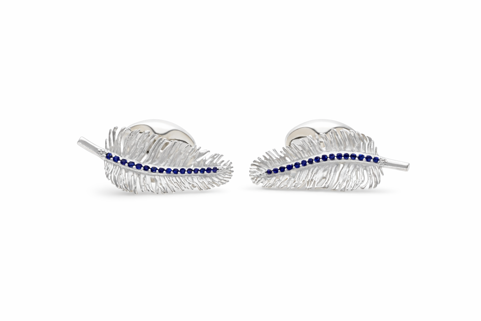 Sterling Silver Feather Cufflinks With Sapphire