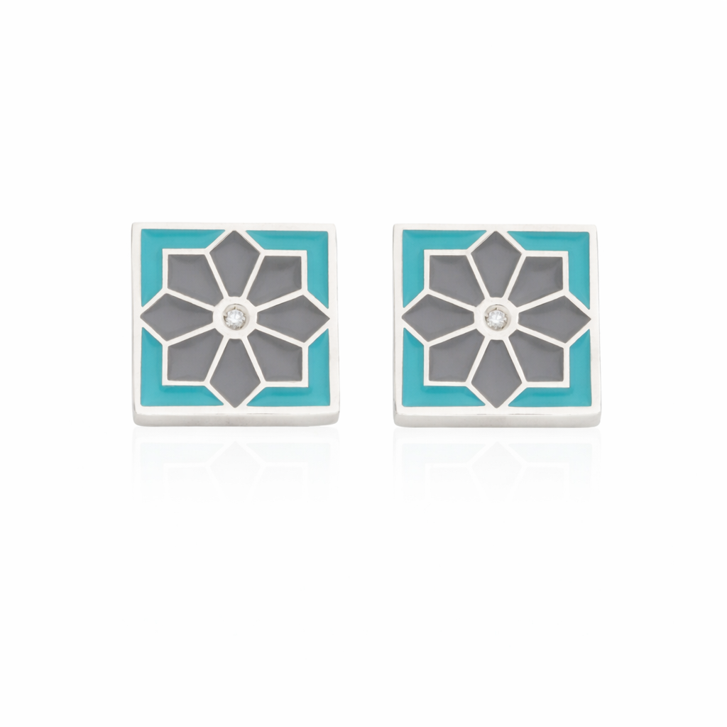 Qatar Door 1 - Turquoise & Grey with diamonds cufflinks (Exclusive)