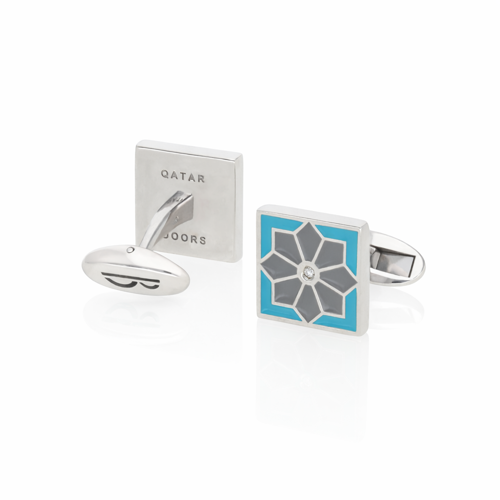 Qatar Door 1 - Turquoise & Grey with diamonds cufflinks (Exclusive)