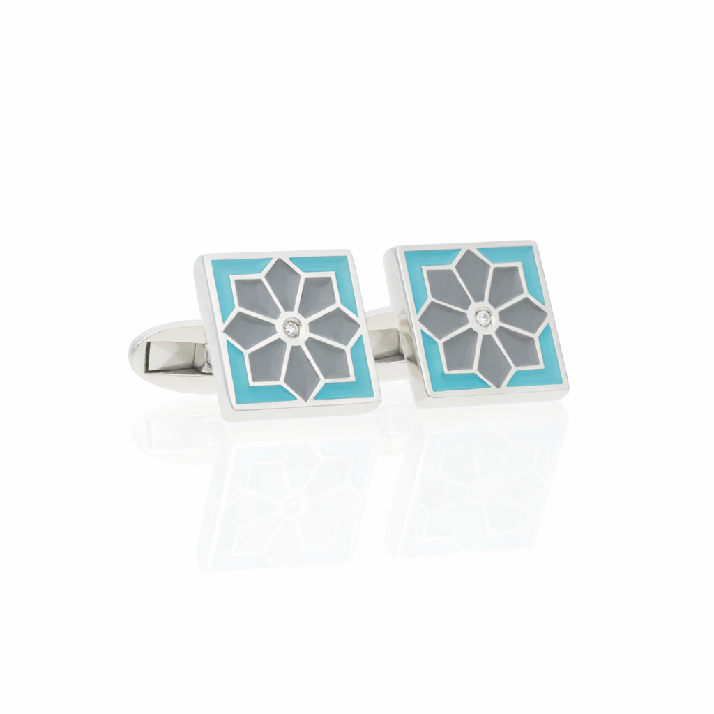 Qatar Door 1 - Turquoise & Grey with diamonds cufflinks (Exclusive)