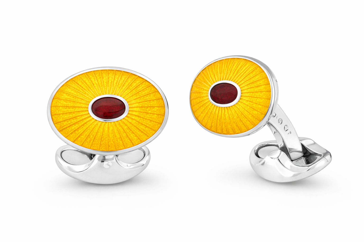 Blue Oval Enamel Cufflinks with Red Centre, Sterling Silver