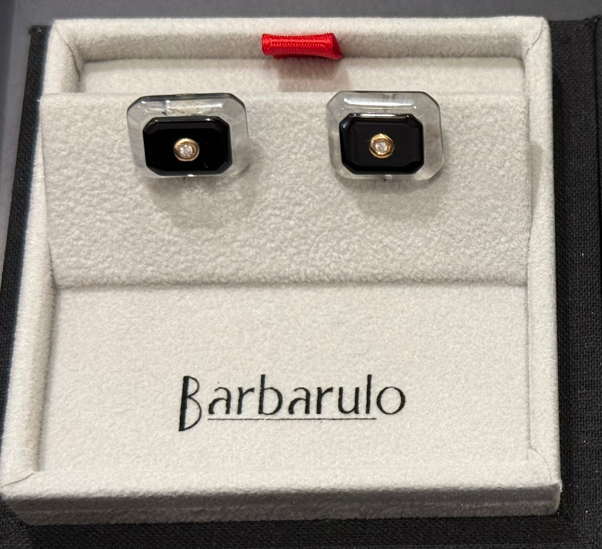 Octagon rock crystal with black onyx & diamond