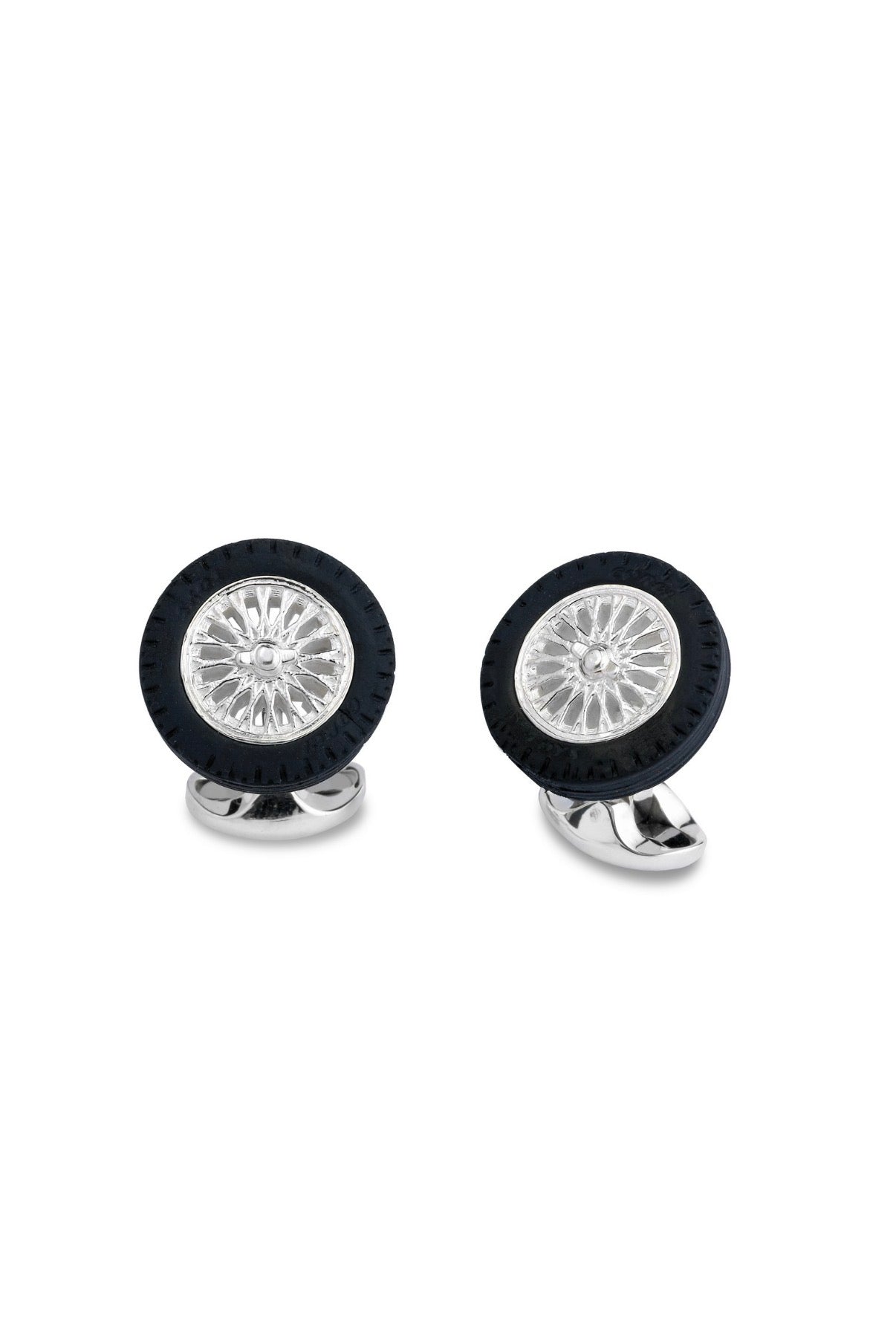 Sterling Silver Rubber Tire & Wheel Cufflink