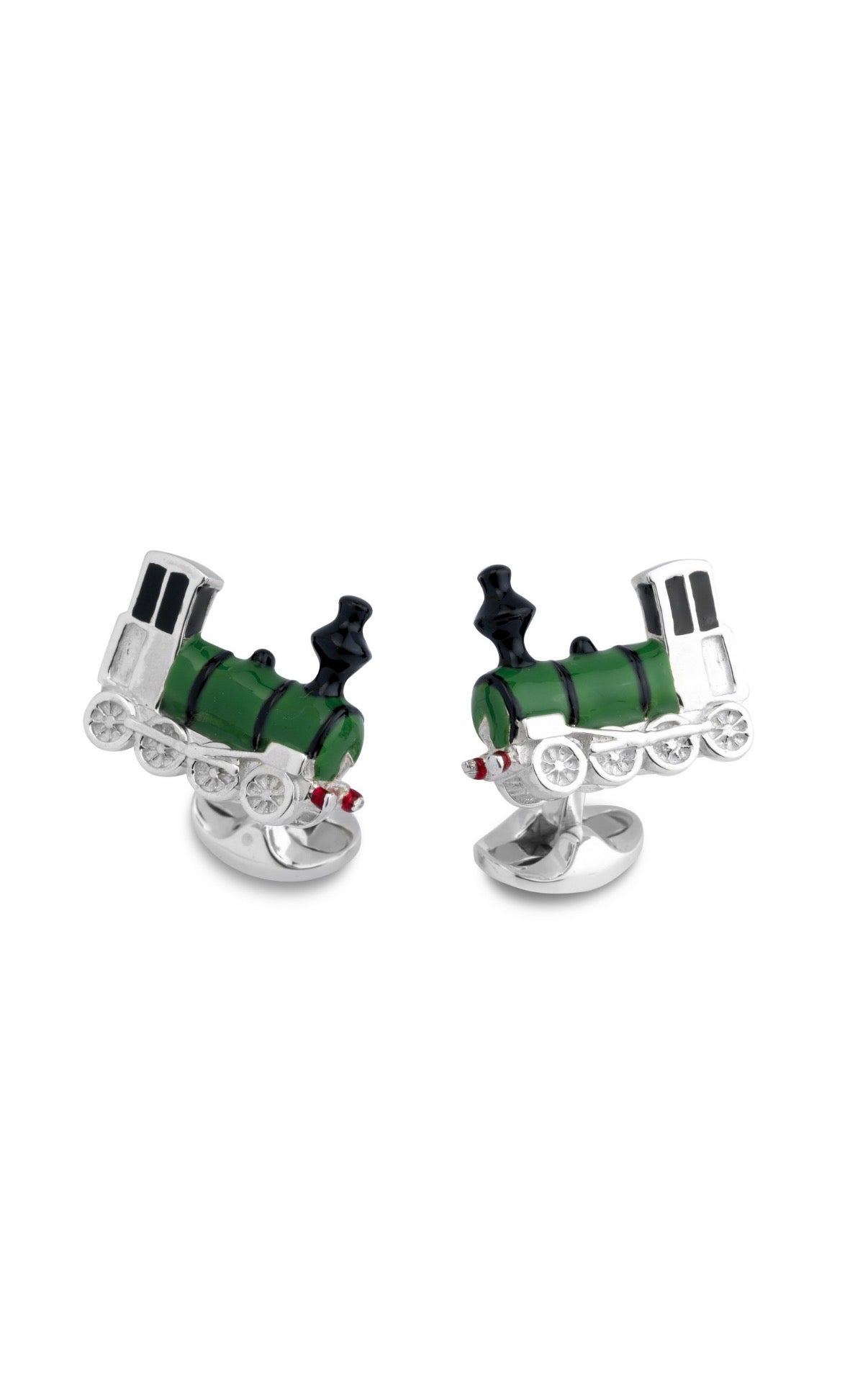 Train enamel springback cufflinks - Green