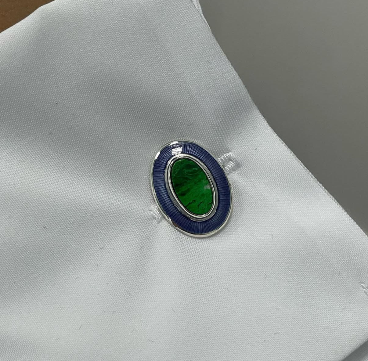 Oval Jade cufflinks with Enamel Boarder