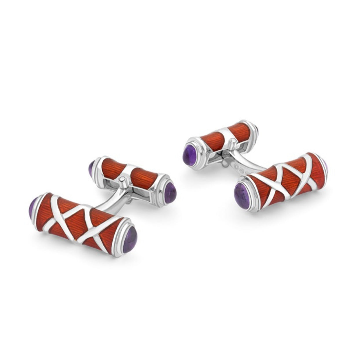 Sterling Silver Maroon Cross Hatch Design Cufflinks with Amethyst