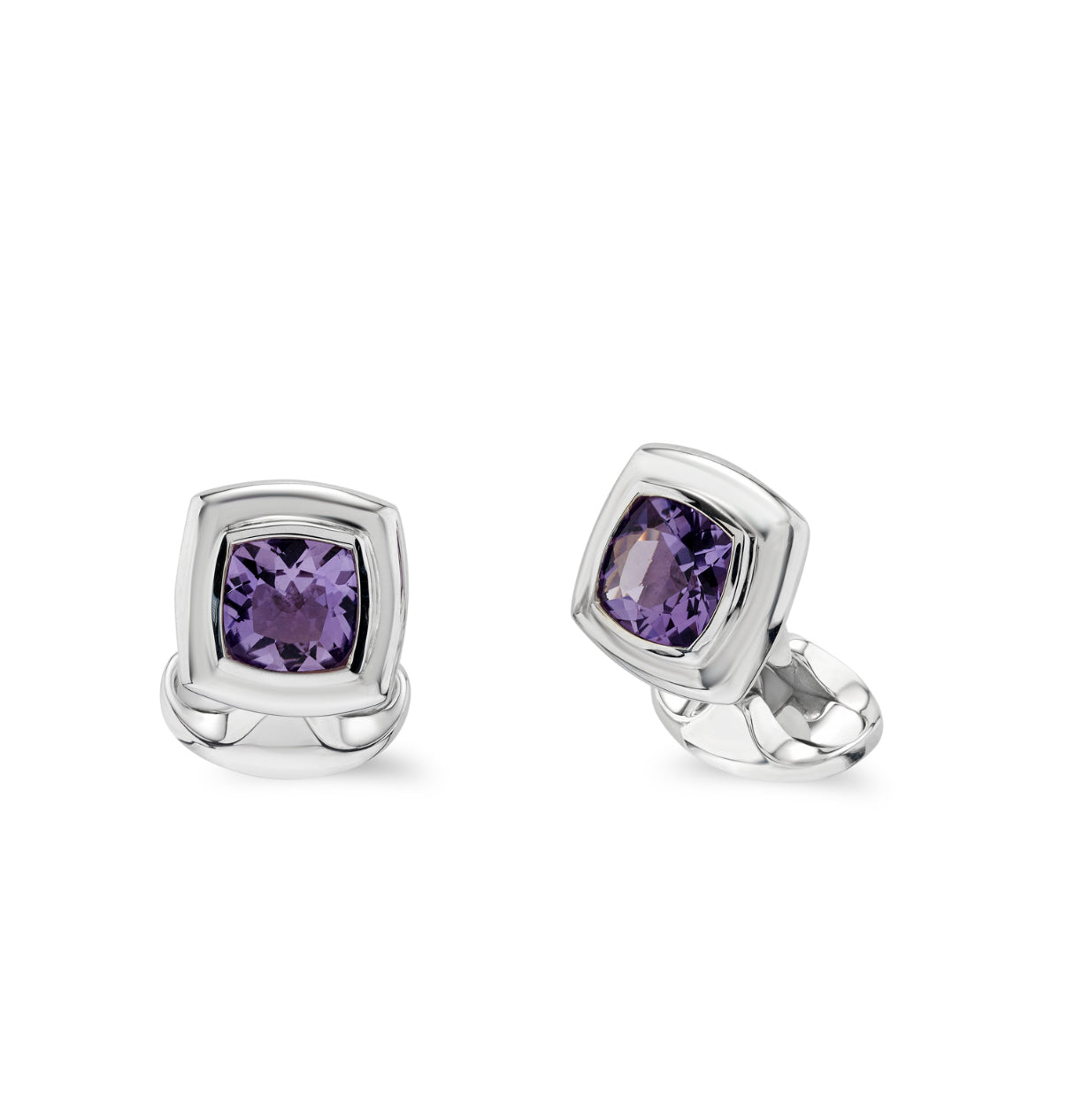Cushion framed Amethyst cufflinks in Sterling Silver