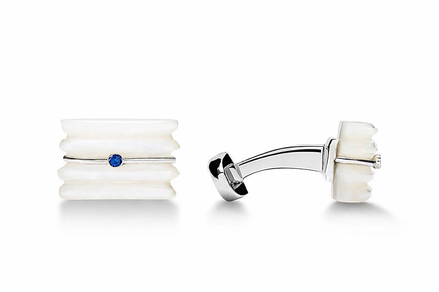 Lined rectangles mother of pearl with sapphire