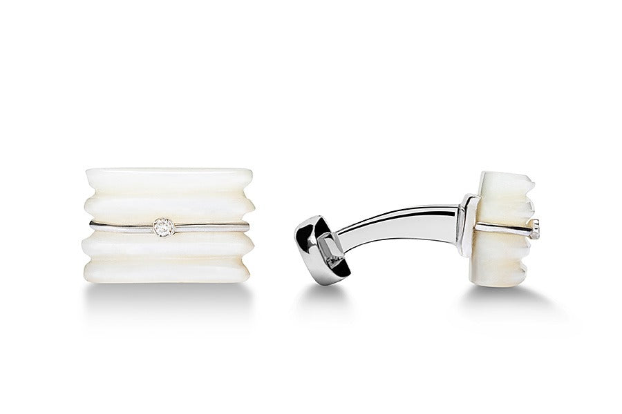 Lined rectangles mother of pearl with diamonds cufflink