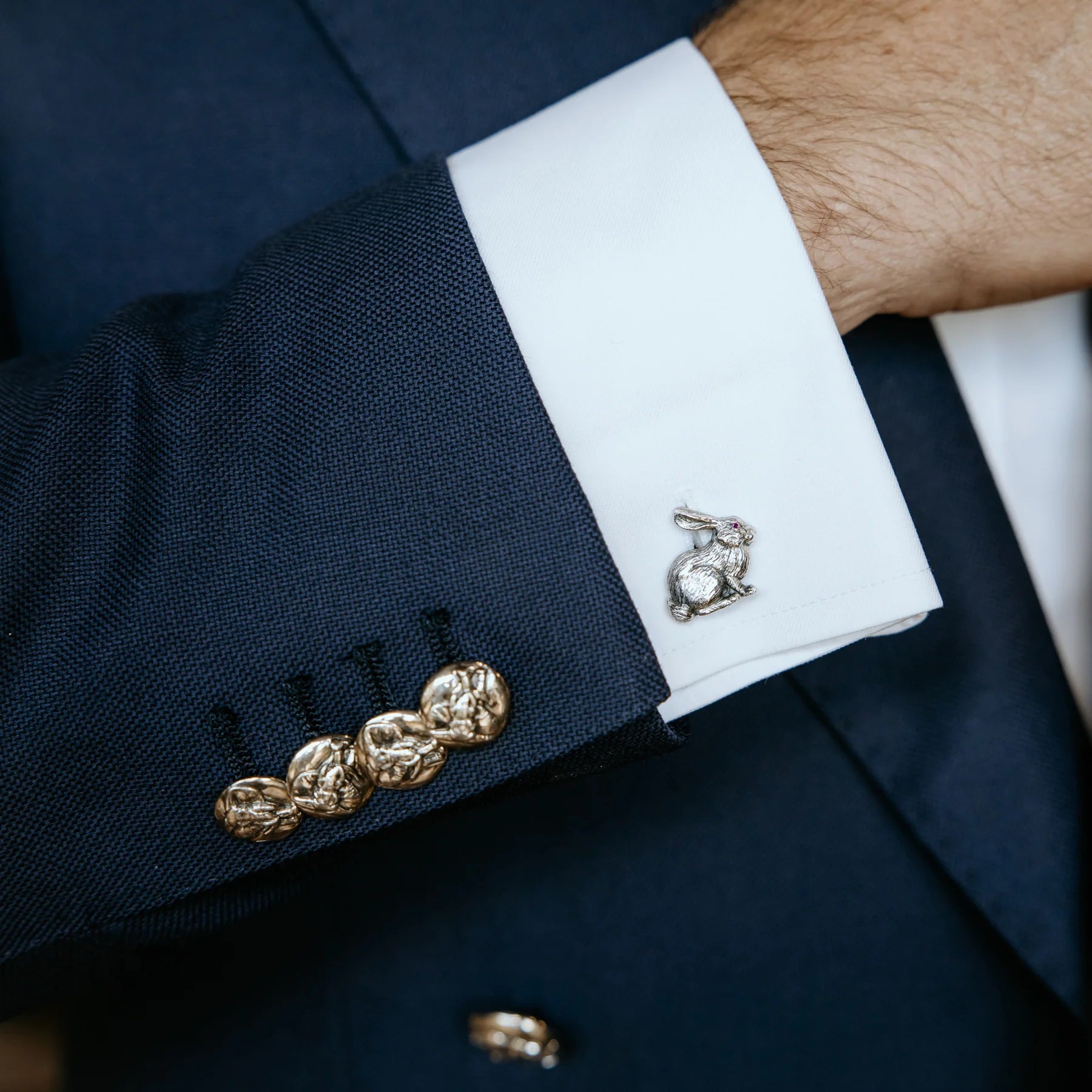 Rabbit Ruby Eyes Cufflinks In Silver