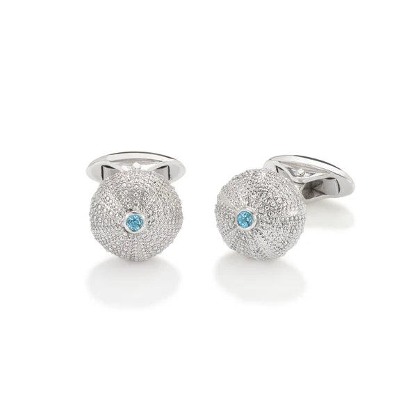 Sea Urchin Cufflinks - Blue Topaz In Silver