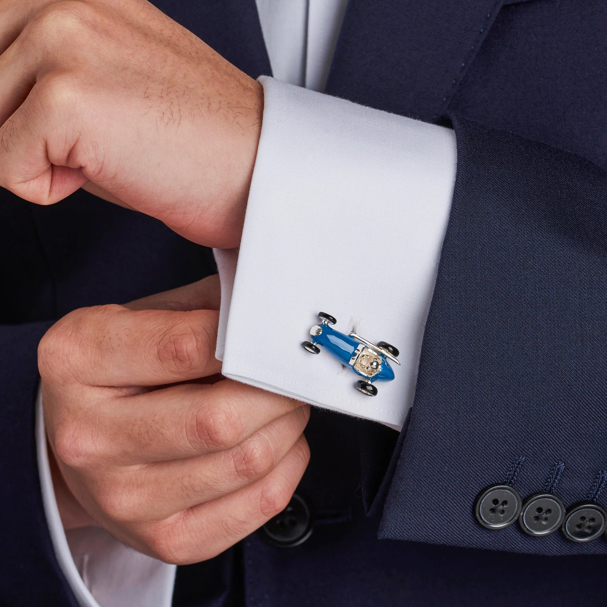 Sterling Silver Racing Car Cufflinks - Blue