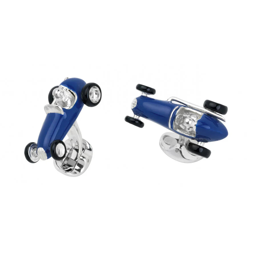 Sterling Silver Racing Car Cufflinks - Blue