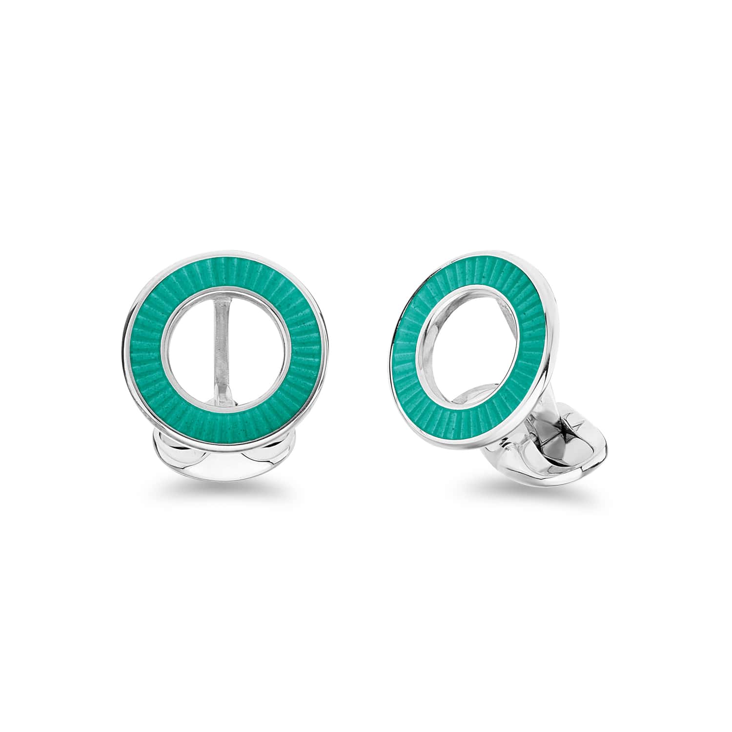 Sterling Silver Vitreous Enamel Faceted Cufflinks - Light Blue