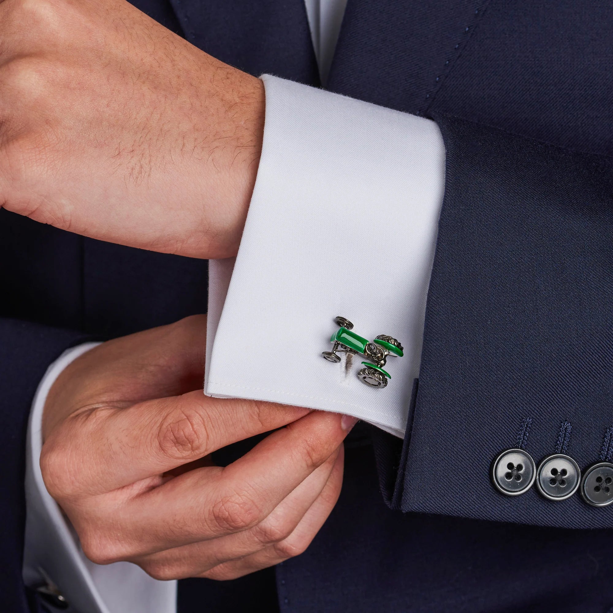Sterling Silver Green Tractor Cufflinks
