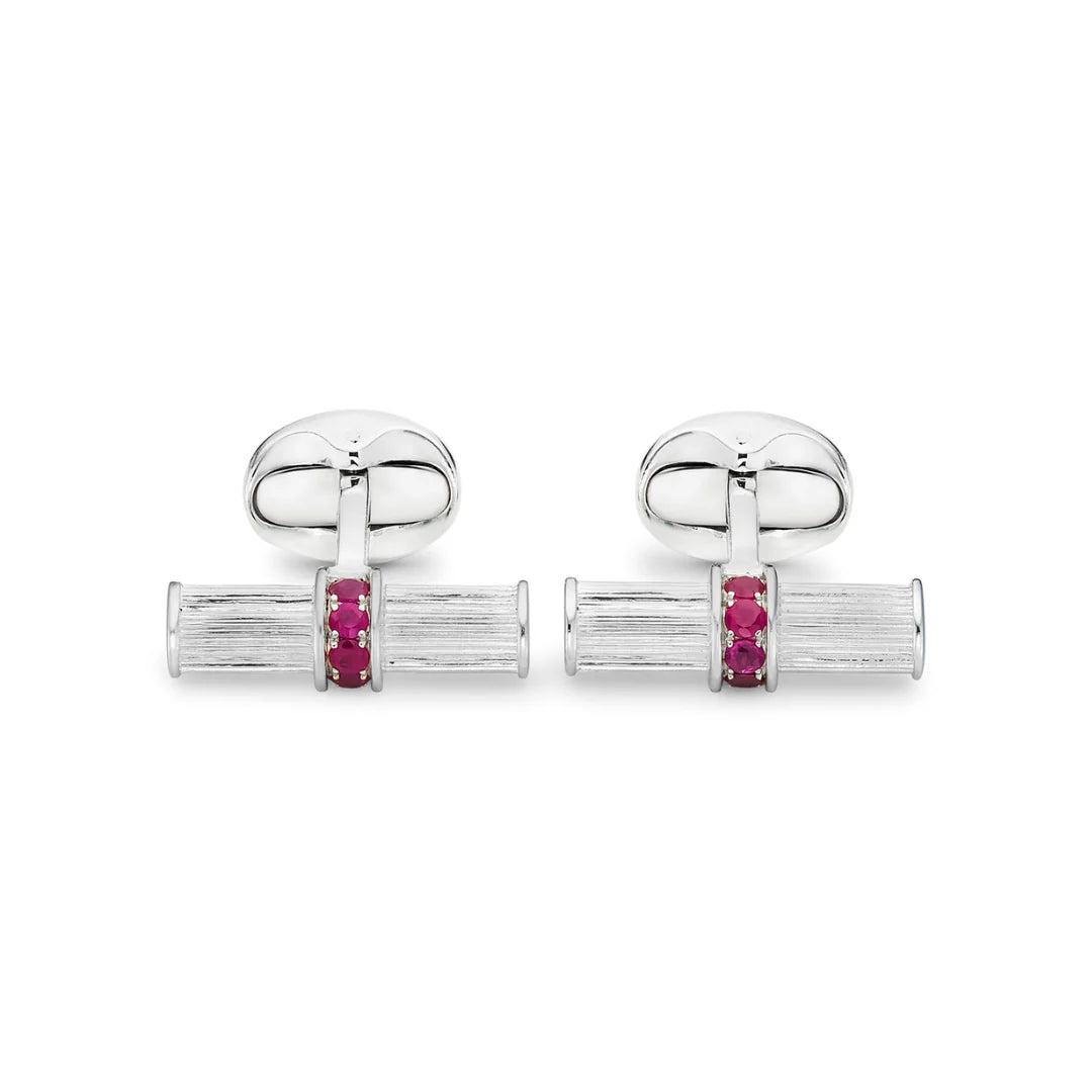 Sterling Silver Bar Cufflinks With Ruby Centre