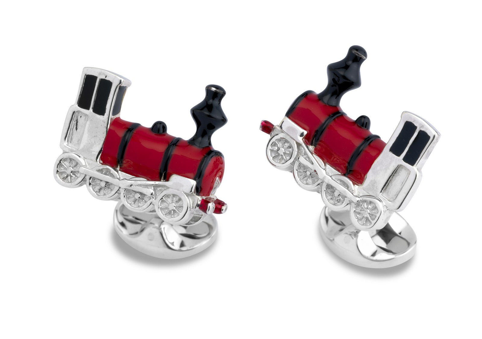 Train enamel springback cufflinks - RED